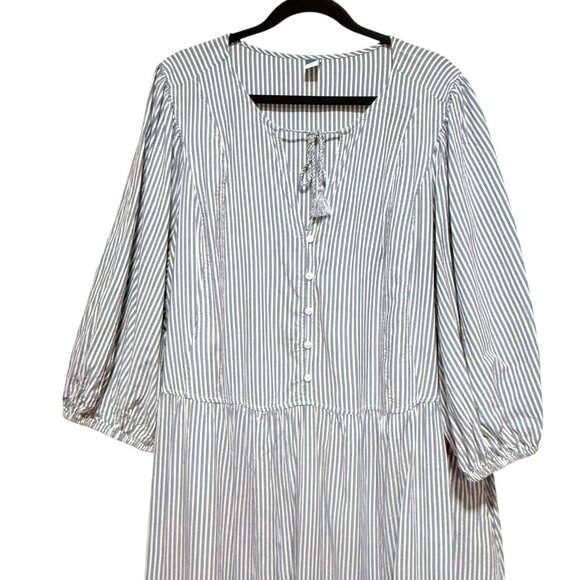 Old Navy Size 4X All Day Swing 3/4 Sleeve Blue Coastal Striped Womens Maxi Dress - Picture 4 of 9